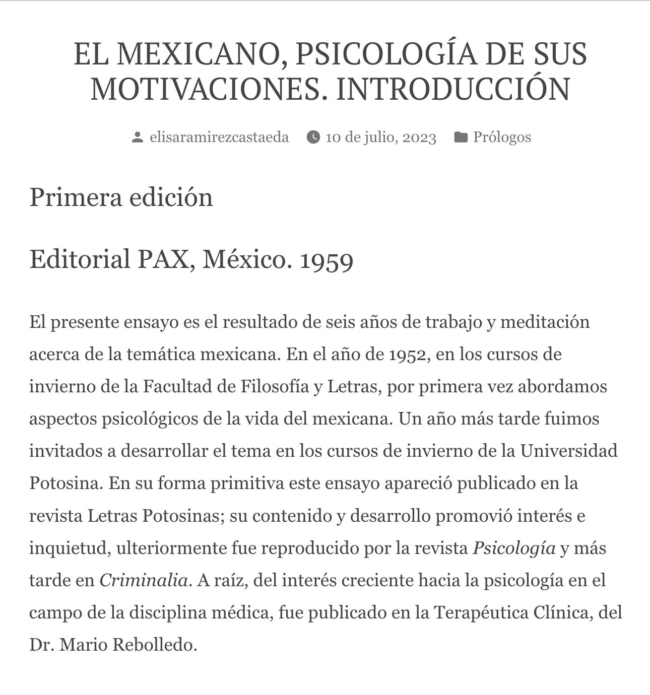 Portada de El mexicano, psicología de sus motivaciones